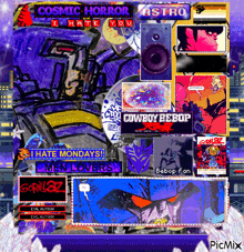 a collage of cosmic horror cowboy bebop and gorillaz