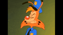 a cartoon character is wearing a police uniform and making a face .
