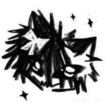 a black and white drawing of a face with the time 22:44