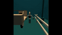 a computer generated image of a man in a dark room with a full moon behind him