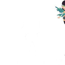 a cartoon character is wearing a blue and green outfit with wings