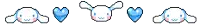 a pixel art drawing of a cow with hearts around its ears
