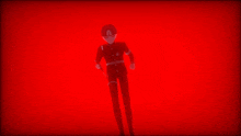 a cartoon character with red eyes is surrounded by a dark background