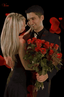 romantic roses couple hearts love