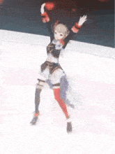 a girl in a dress is dancing on a ice rink