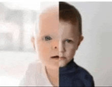 two pictures of a baby , one of which is half a baby and half a toddler .