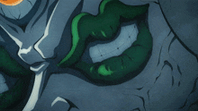 a drawing of a face with green lips and a white nose