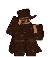a cartoon character wearing a top hat and a cape is standing on a white background .