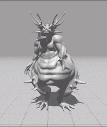 a 3d model of a monster with horns and a big belly