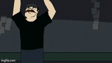 a cartoon of a man standing in front of a large door with a sign that says ' te ' on it