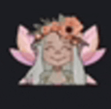 a cartoon girl with a flower crown on her head and wings .