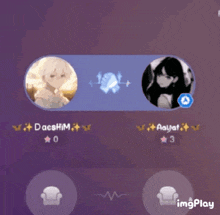 a screenshot of a video game showing two characters named dacshim and aayat