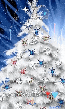 a christmas tree with snowflakes on it and the words good morning
