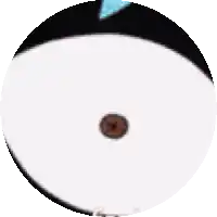 a close up of a cartoon character 's eye with a blue eye shadow .