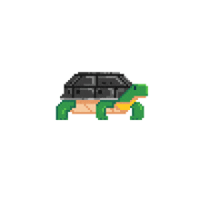 a pixel art of a turtle walking on a white background