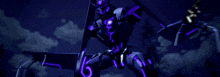 a purple robot with the number 16 on it 's chest