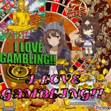 a poster that says i love gambling in green