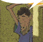 a cartoon of a man with a speech bubble above him