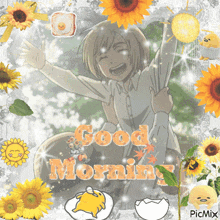 a picture of a girl with the words good morning