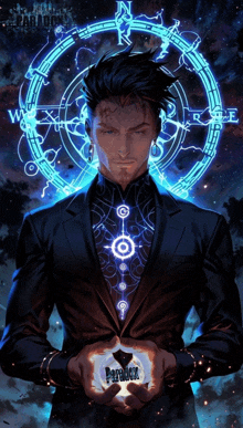 a man in a suit is holding a sphere with paradox on it