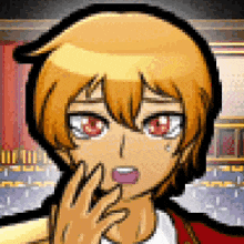 a pixel art drawing of a boy with a red eye