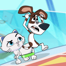 a cartoon of a dog and a cat walking together