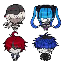 a pixel art drawing of a boy with red hair and a girl with blue hair ..