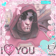 a picture of a man in a pink hoodie with the words " i love you " on the bottom