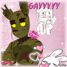 a picture of a bunny and a drawing of a man with the word gay written on it