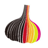 a drawing of a colorful garlic bulb with a white background