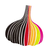a drawing of a colorful garlic bulb with a white background