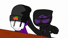 a cartoon character with a carrot on his hat is standing next to another character