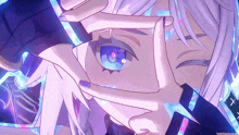 a close up of a person 's eye with a blue pupil