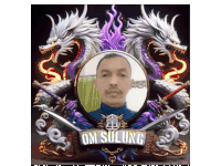 a picture of a man with two dragons and the name om suling on the bottom