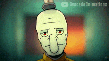 a cartoon of a bald man with a long nose and the words avocadoanimations on the bottom right