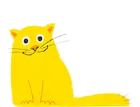 a yellow cartoon cat with its mouth wide open