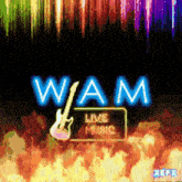 a poster for wam live music with a guitar