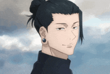 a drawing of a man with a bun on his hair