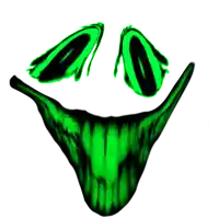 a drawing of a green smiley face with a white background