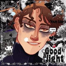 a picture of a man with a cat ear and the words " good night "