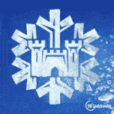 a snowflake with a castle in the middle and the words 18 sabsharp below it