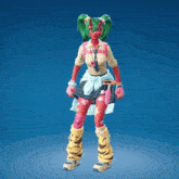 a girl with green hair and horns is holding a pink heart