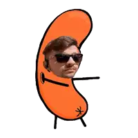 a cartoon drawing of a man wearing sunglasses and an orange bean