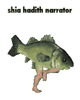 a fish with human legs and the words shia hadith narrator on the bottom