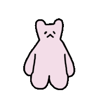 a pink teddy bear with its arms outstretched and a sad face on a white background .