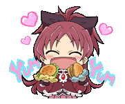 a cartoon girl with red hair is eating a hamburger and a sandwich .