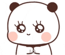a cartoon panda bear with big eyes and a pink cheek is looking at the camera .
