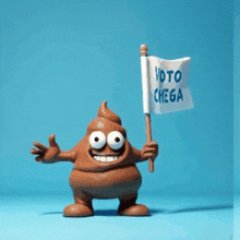 a cartoon poop is holding a white flag that says voto chega