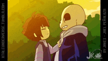 a cartoon of a girl and a skeleton with the website xtaleunderverse.tumblr.com
