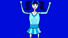 a cartoon drawing of a girl in a blue dress with a star on her chest